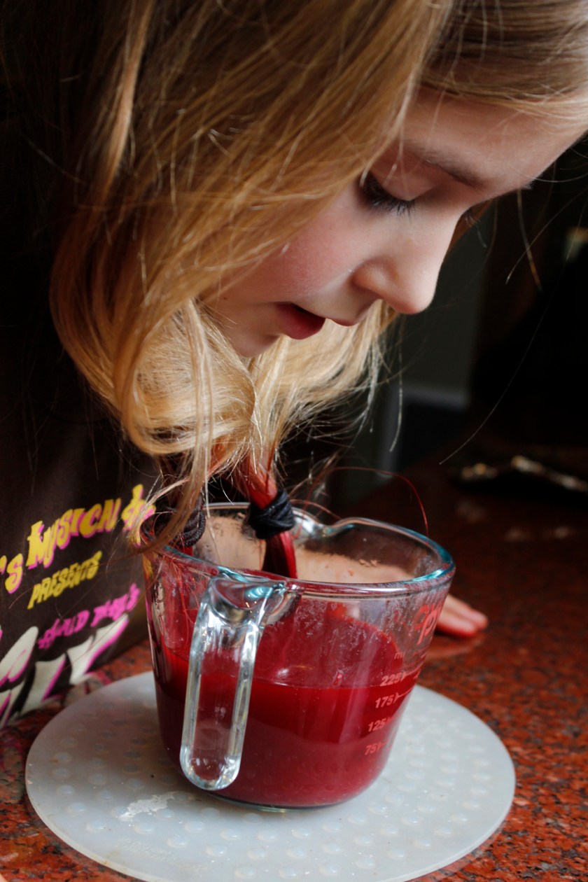 You can see the dye creeping past the hair elastics. Whoops.